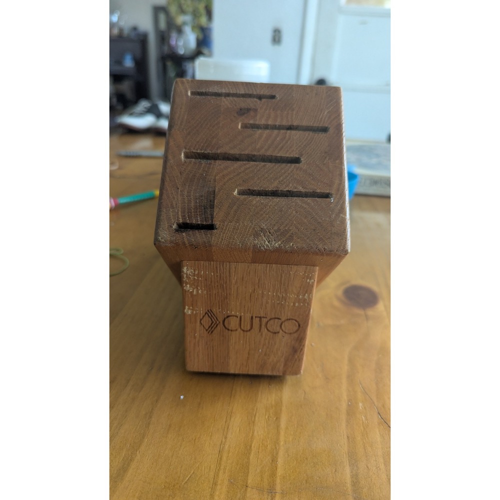 Cutco Oak Wood Knife Block 5 Slot Slanted Kitchen Cutlery Organizer Storage